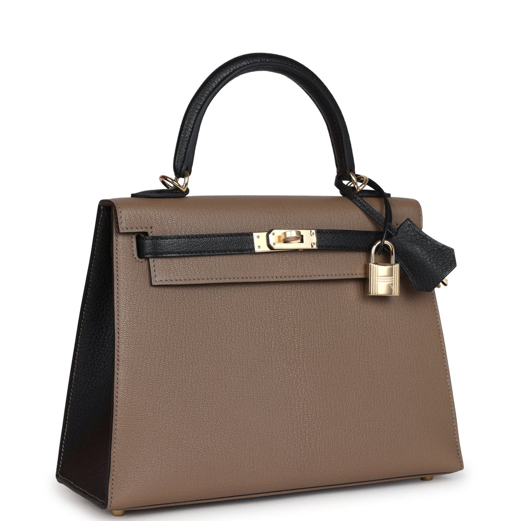 Hermès HSS Kelly Sellier 25 Black/Etoupe Chevre Mysore Permabrass HW 4 Hermès HSS Kelly Sellier 25 Black/Etoupe Chevre Mysore Permabrass HW - Image 4