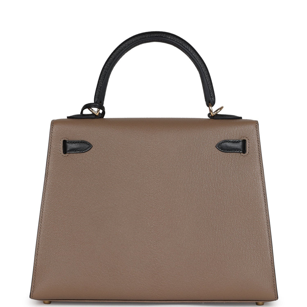 Hermès HSS Kelly Sellier 25 Black/Etoupe Chevre Mysore Permabrass HW 6 Hermès HSS Kelly Sellier 25 Black/Etoupe Chevre Mysore Permabrass HW - Image 6