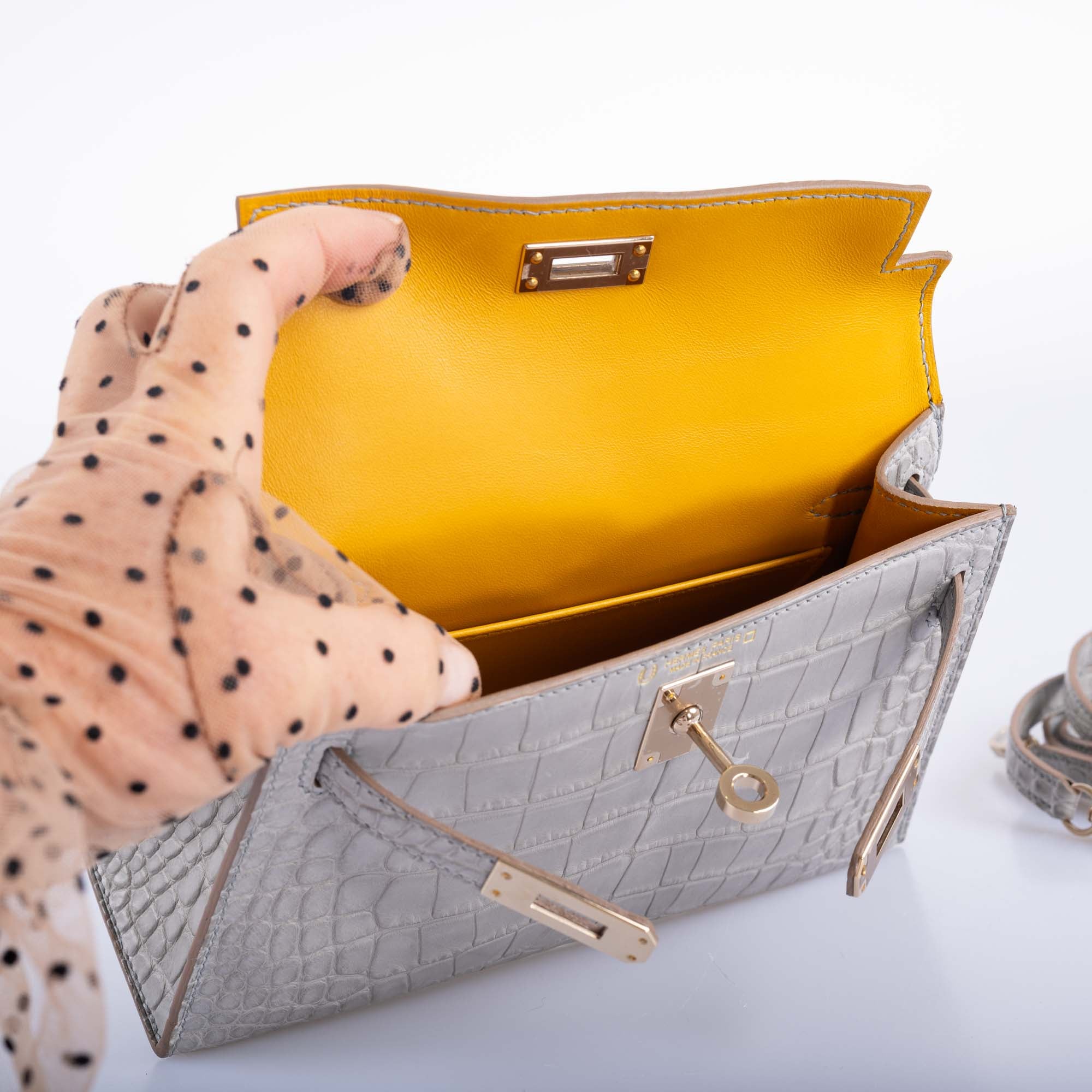 Hermès Kelly 20 HSS Mini Sellier Alligator | Gris Perle Matte | Jaune Ambre Interior 7 Hermès Kelly 20 HSS Mini Sellier Alligator | Gris Perle Matte | Jaune Ambre Interior - Image 7