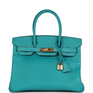 Rare Pre-owned Hermès Special Order Birkin 30 Bleu Paon - Epsom Leather