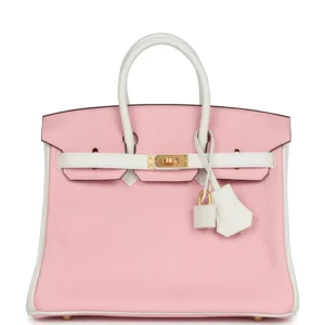 Hermès HSS Birkin 25 Rose Sakura/White Clemence, Brushed Gold Hardware