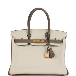 Hermès HSS Birkin 30 Etoupe & Craie Togo Bag with Brushed Gold Hardware