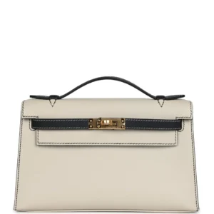 Hermès HSS Kelly Pochette Beton/Black Swift Gold Hardware