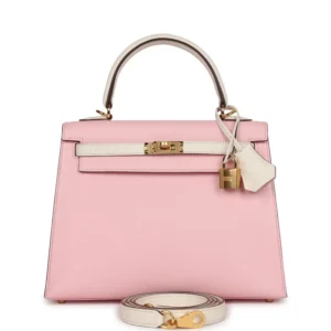Hermès HSS Kelly Sellier 25 Rose Sakura/Nata Chevre Gold Hardware