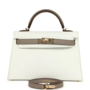 Hermès Special Order Kelly Sellier 20 - White & Gris Asphalte Epsom
