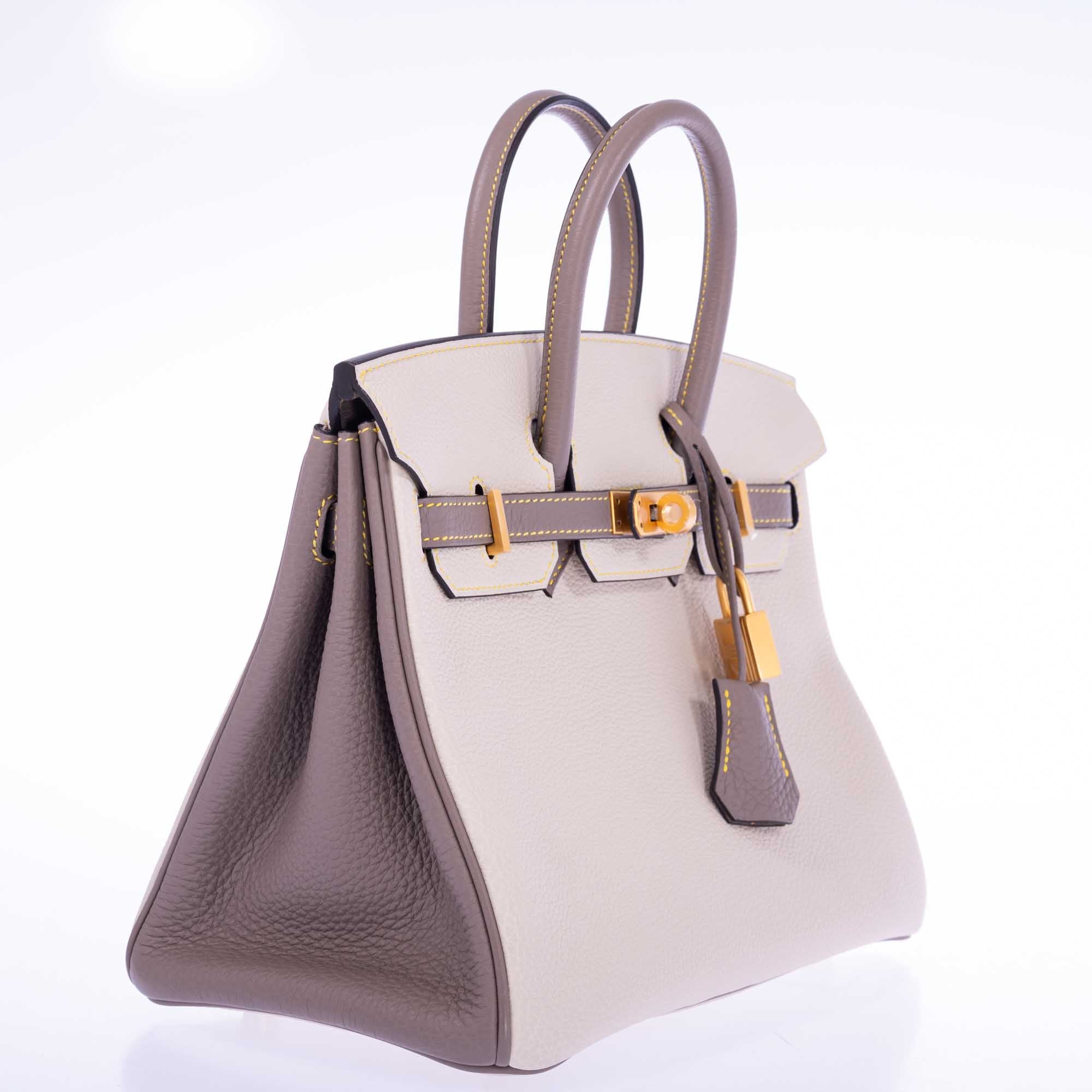 Hermès Birkin 25 HSS Craie & Gris Asphalt Togo Bag - Yellow Stitching, Gold Hardware 10 Hermès Birkin 25 HSS Craie & Gris Asphalt Togo Bag - Yellow Stitching, Gold Hardware - Image 10