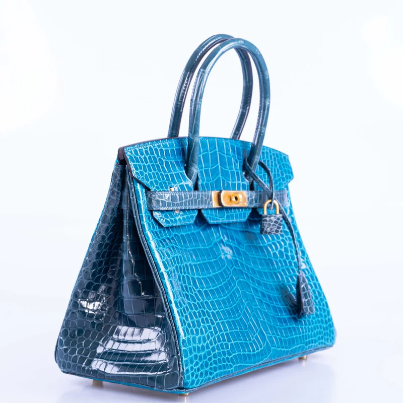 Hermès Birkin 30 HSS Blue Crocodile Bag with Brushed Gold Hardware 4 Hermès Birkin 30 HSS Blue Crocodile Bag with Brushed Gold Hardware - Image 4
