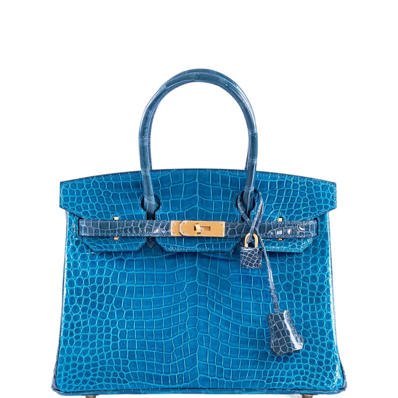 Hermès Birkin 30 HSS Blue Crocodile Bag with Brushed Gold Hardware 1 Hermes-Birkin-30-HSS-Blue-Izmir-and-Blue-Colvert-Porosus-Crocodile-Brushed-Gold-Hardware