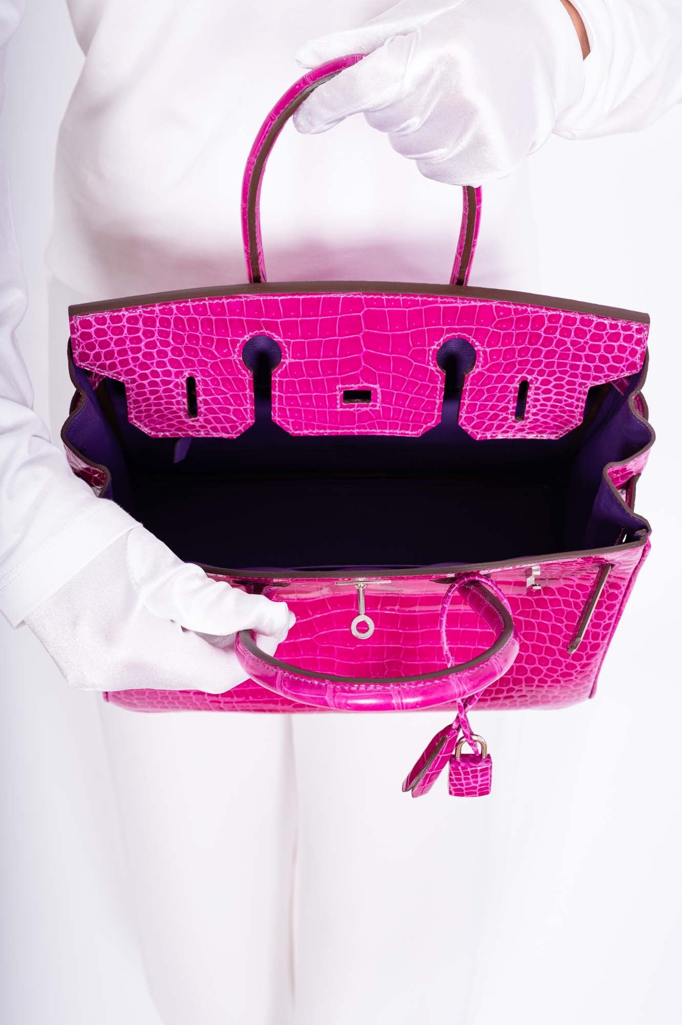 Hermès Birkin 30 HSS Rose Scheherazade Crocodile Bag - Cassis Interior 3 Hermès Birkin 30 HSS Rose Scheherazade Crocodile Bag - Cassis Interior - Image 3