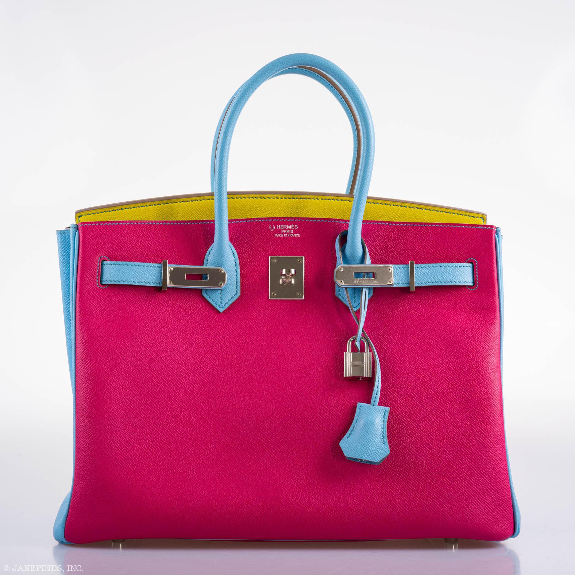 Hermès Birkin 35 HSS Hndbag Collctn, Rose Tyrien, Blue Celeste, Lime Epsom, Palladium 1 Hermes-Birkin-35-HSS-Rose-Tyrien-Blue-Celeste-Lime-Epsom-Palladium-Hardware-2011-O-13