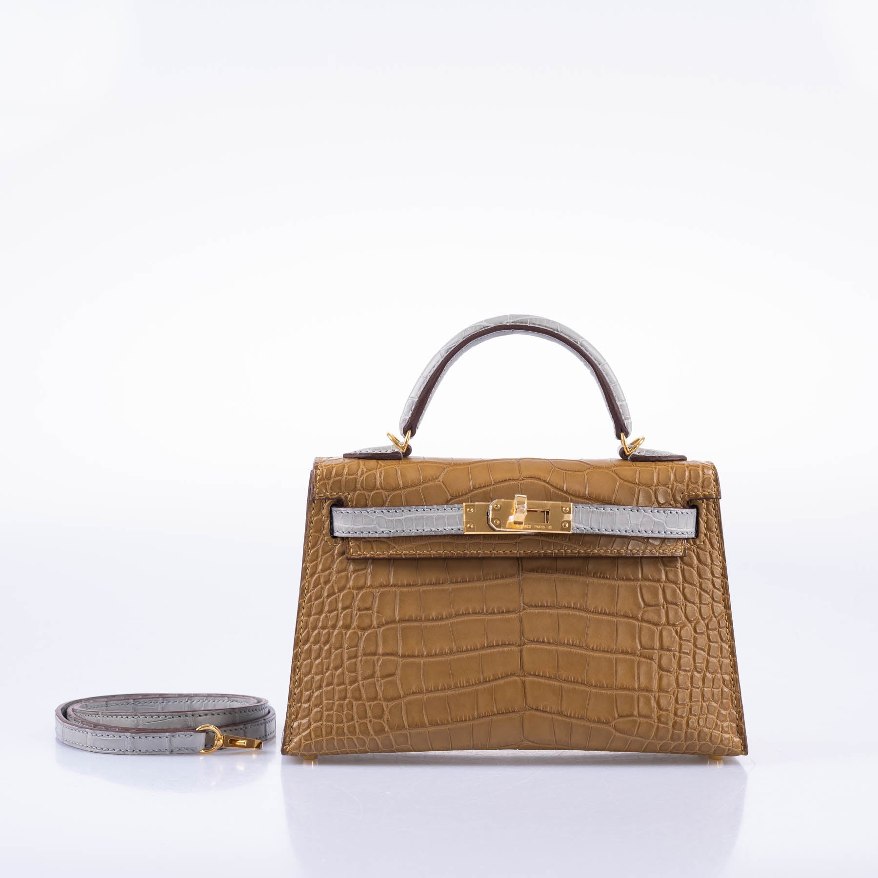Hermès HSS Kelly Mini II Alligator Bag in Kraft & Gris Perle with Gold Hardware 9 Hermès HSS Kelly Mini II Alligator Bag in Kraft & Gris Perle with Gold Hardware - Image 9