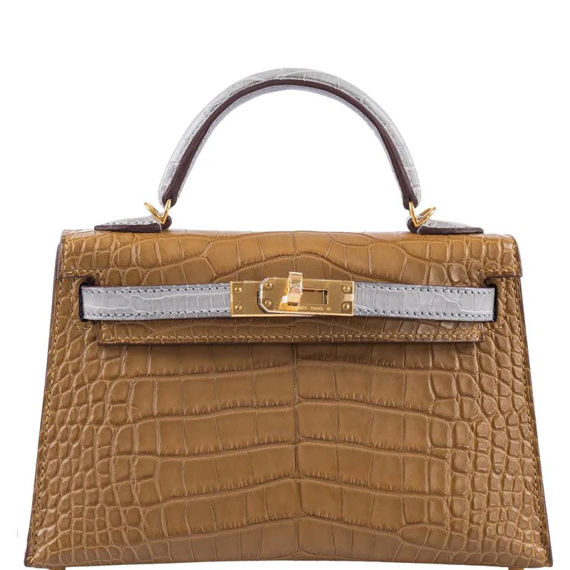 Hermès HSS Kelly Mini II Alligator Bag in Kraft & Gris Perle with Gold Hardware 1 Hermes-HSS-Kelly-20-Mini-II-Sellier-Kraft-and-Gris-Perle-Matte-Alligator-with-Gold-Hardware