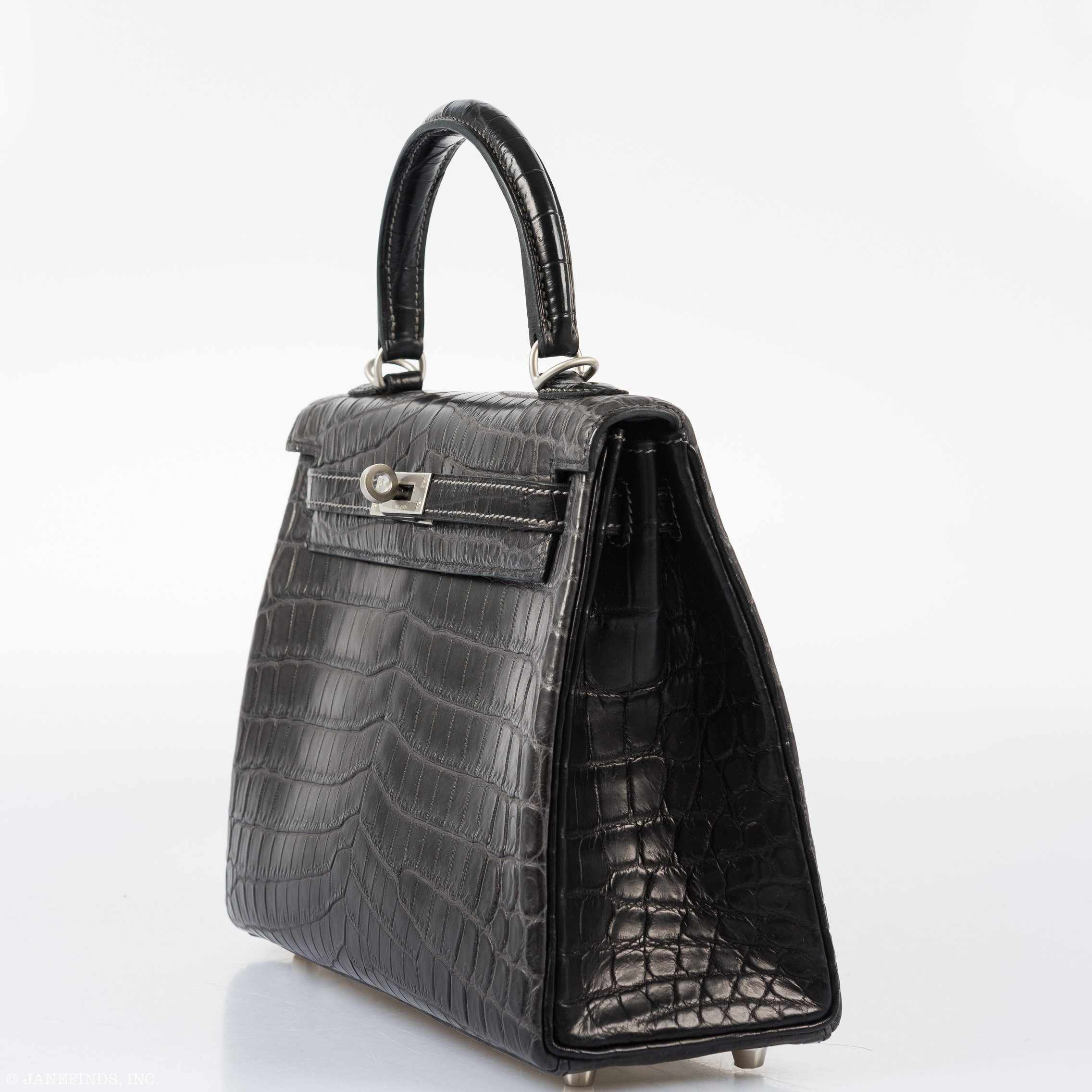 Hermès Kelly 25 Matte Graphite Crocodile Bag with Palladium Hardware 11 Hermès Kelly 25 Matte Graphite Crocodile Bag with Palladium Hardware - Image 11