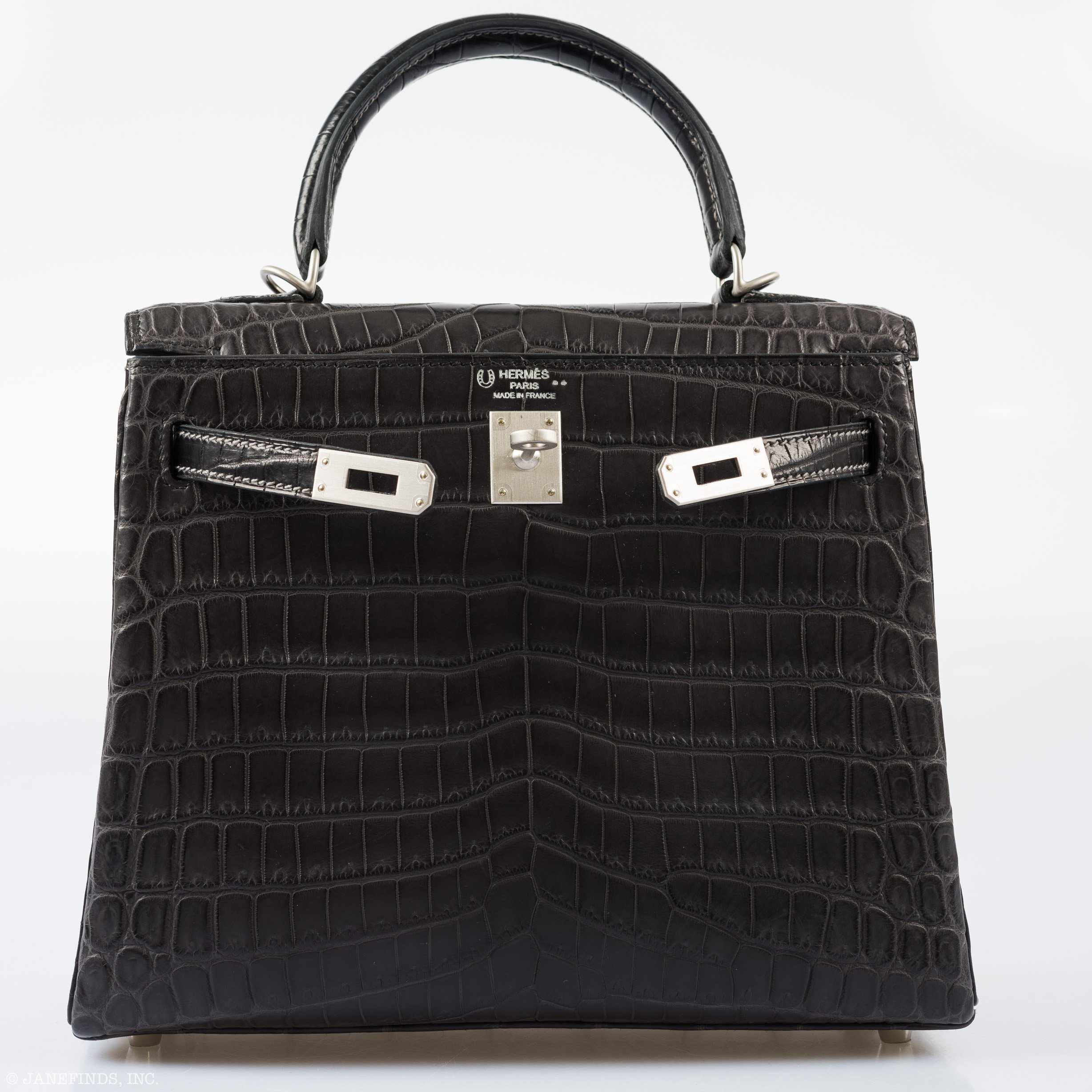 Hermès Kelly 25 Matte Graphite Crocodile Bag with Palladium Hardware 14 Hermès Kelly 25 Matte Graphite Crocodile Bag with Palladium Hardware - Image 14