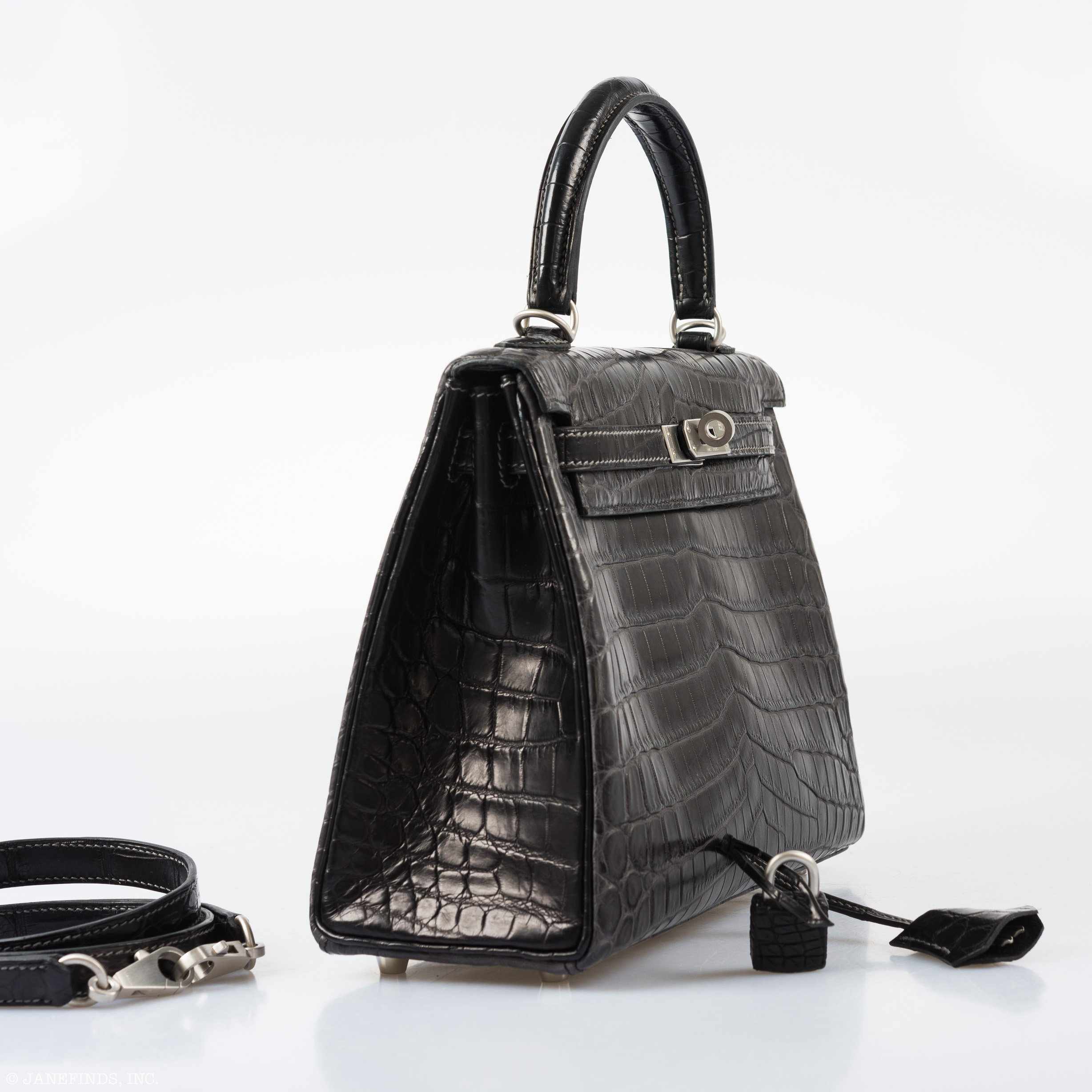 Hermès Kelly 25 Matte Graphite Crocodile Bag with Palladium Hardware 6 Hermès Kelly 25 Matte Graphite Crocodile Bag with Palladium Hardware - Image 6