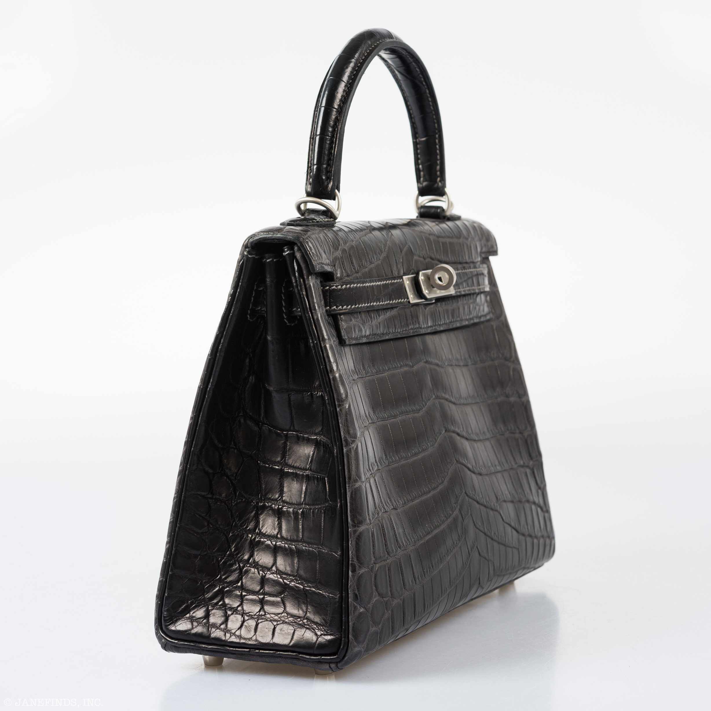 Hermès Kelly 25 Matte Graphite Crocodile Bag with Palladium Hardware 8 Hermès Kelly 25 Matte Graphite Crocodile Bag with Palladium Hardware - Image 8