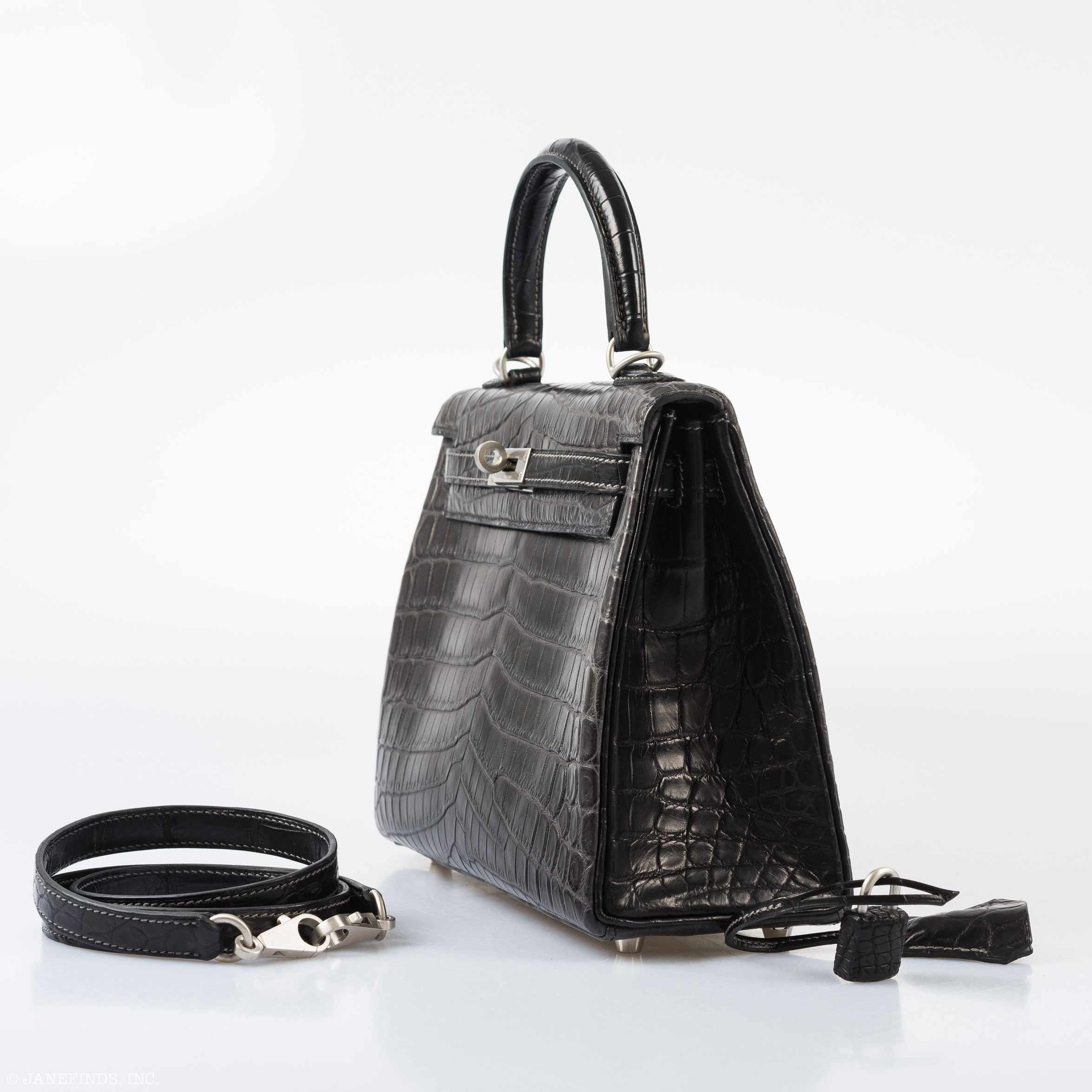 Hermès Kelly 25 Matte Graphite Crocodile Bag with Palladium Hardware 10 Hermès Kelly 25 Matte Graphite Crocodile Bag with Palladium Hardware - Image 10