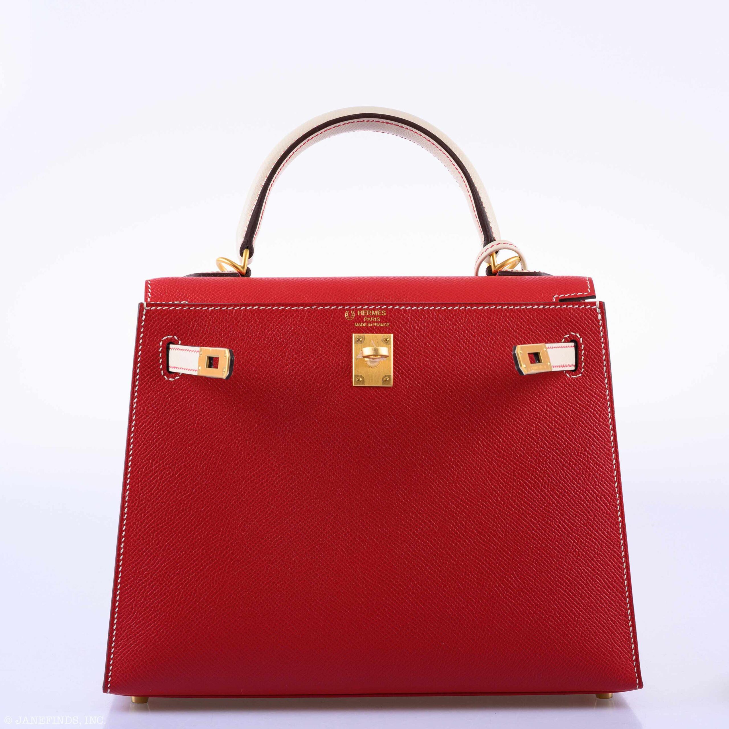 Exclusive Hermès Kelly 25 Bag - Bi-Color Rouge Casaque & Craie, Brushed Gold Hardware 4 Exclusive Hermès Kelly 25 Bag - Bi-Color Rouge Casaque & Craie, Brushed Gold Hardware - Image 4