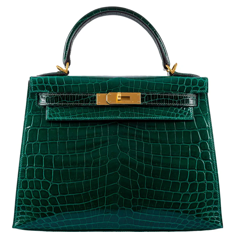 Hermès Kelly 28 Sellier: Emerald Crocodile, Brushed Gold Hardware 7 Hermès Kelly 28 Sellier: Emerald Crocodile, Brushed Gold Hardware - Image 7