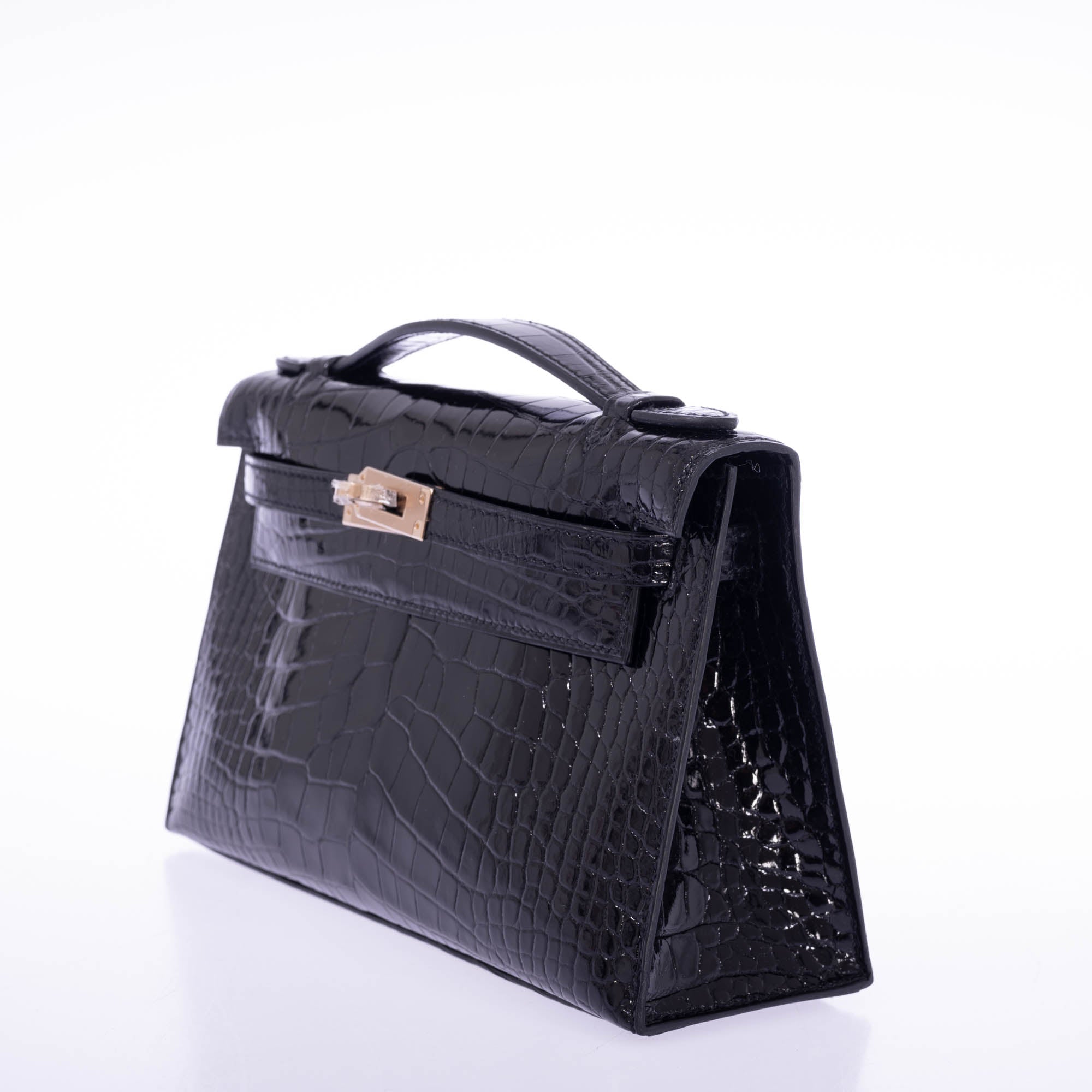 Hermès Kelly Pochette: Black Alligator, Lime Interior, Champagne Hardware 2 Hermès Kelly Pochette: Black Alligator, Lime Interior, Champagne Hardware - Image 2