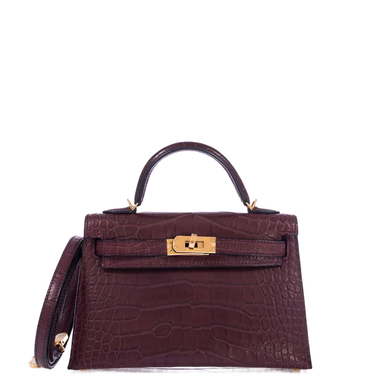Hermès Mini Kelly II 20: Exquisite Bordeaux Matte Alligator Bag 1 Hermes-Mini-Kelly-II-20-Bordeaux-Matte-Alligator-Gold-Hardware