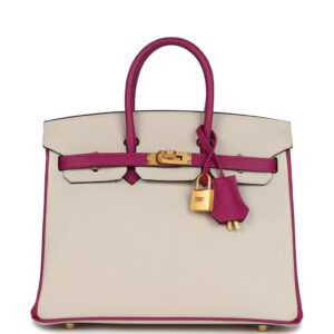 Hermès Special Order (HSS) Birkin 25 Craie and Rose Pourpre Epsom Brushed Gold Hardware