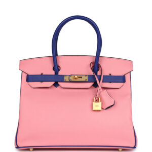 Hermès Special Order (HSS) Birkin 30 Rose Confetti and Bleu Electric Epsom Brushed Gold Hardware