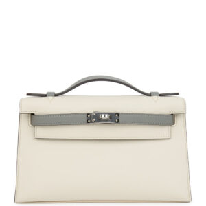 Hermès Special Order (HSS) Kelly Pochette Beton and Gris Meyer Swift Palladium Hardware