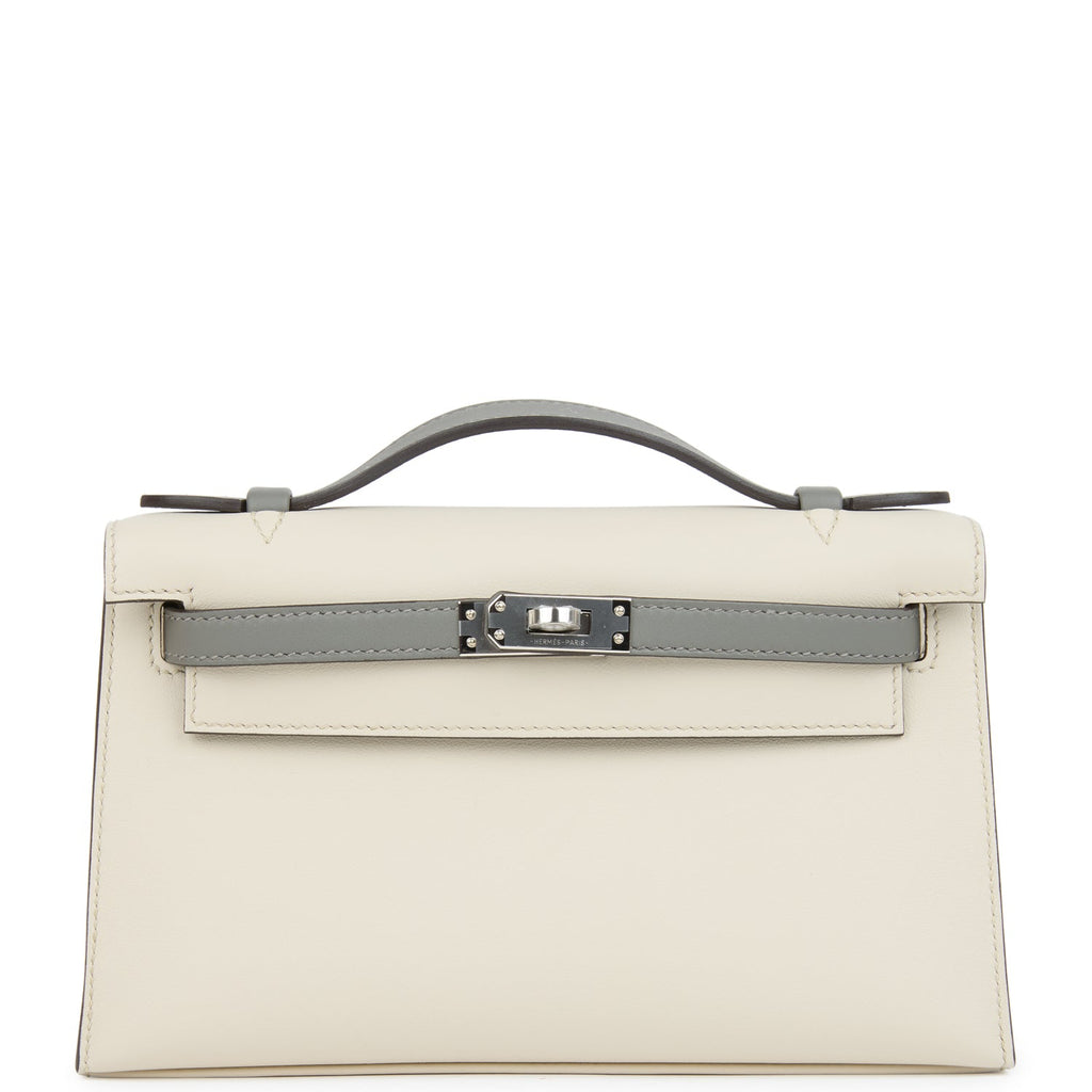 Hermès Special Order Kelly Pochette Beton & Gris Meyer Swift - Palladium Hardware 1 Hermès Special Order (HSS) Kelly Pochette Beton and Gris Meyer Swift Palladium Hardware