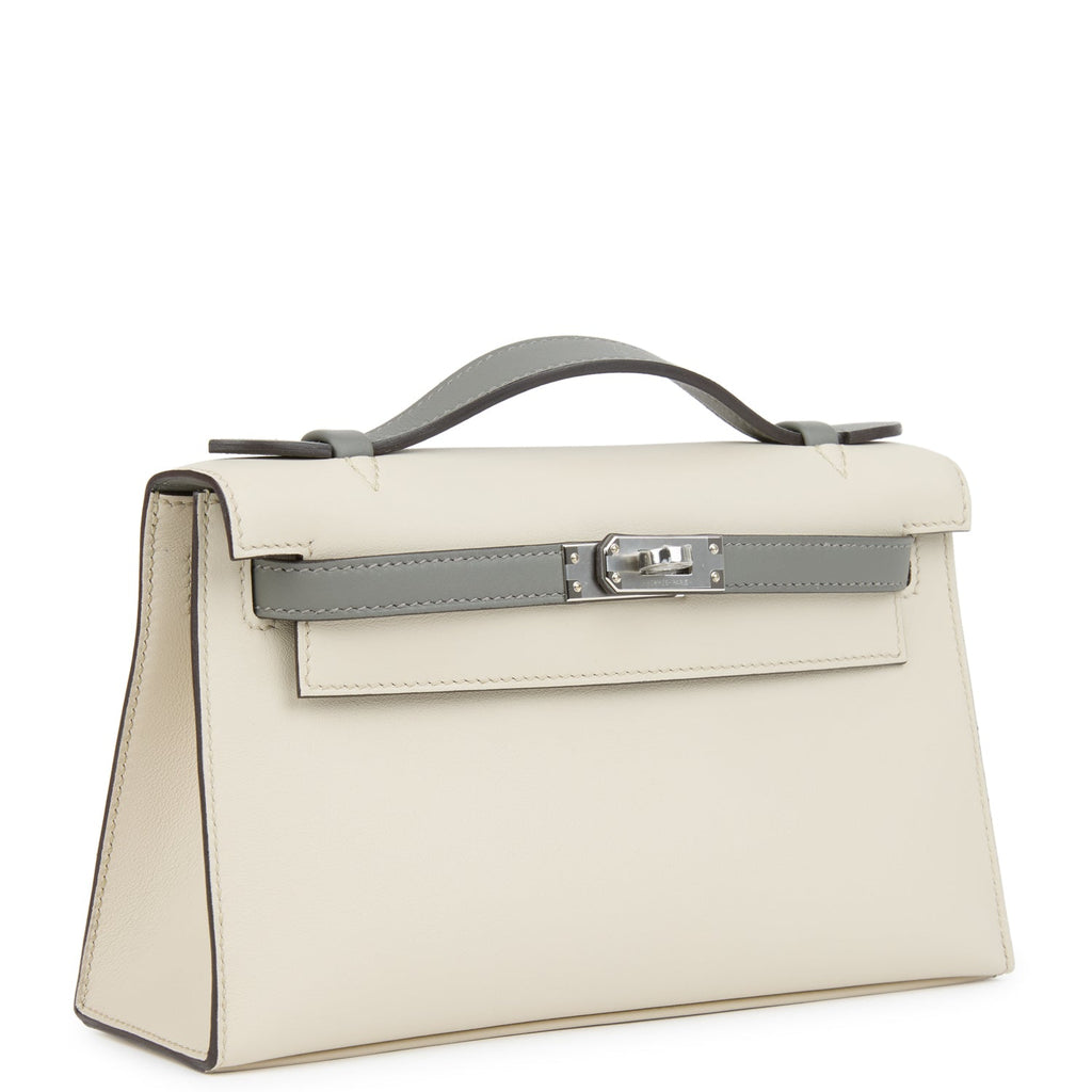 Hermès Special Order Kelly Pochette Beton & Gris Meyer Swift - Palladium Hardware 2 Hermès Special Order Kelly Pochette Beton & Gris Meyer Swift - Palladium Hardware - Image 2
