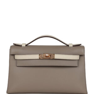 Hermès Special Order (HSS) Kelly Pochette Gris Asphalte and Beton Swift Rose Gold Hardware