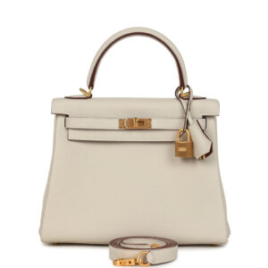 Hermès Special Order (HSS) Kelly Retourne 25 Craie Verso Togo Brushed Gold Hardware