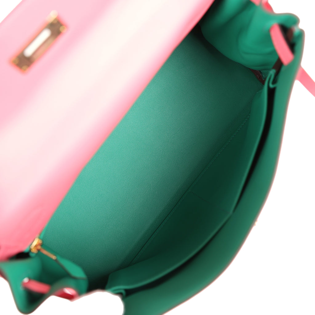 Hermès HSS Kelly Retourne 28: Rose Azalee & Vert Vertigo Swift Gold Hardware 8 Hermès HSS Kelly Retourne 28: Rose Azalee & Vert Vertigo Swift Gold Hardware - Image 8