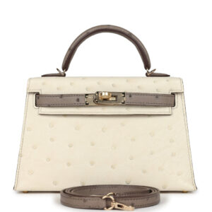 Hermès Special Order (HSS) Kelly Sellier 20 Beton and Gris Tourterelle Ostrich Permabrass Hardware