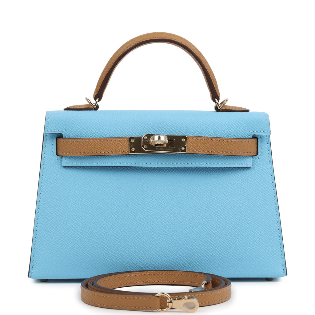 Exclusive Hermès Special Order Mini kelly - Bleu Celeste & Biscuit Epsom 1 Hermès Special Order (HSS) Kelly Sellier 20 Bleu Celeste and Biscuit Epsom Permabrass Hardware