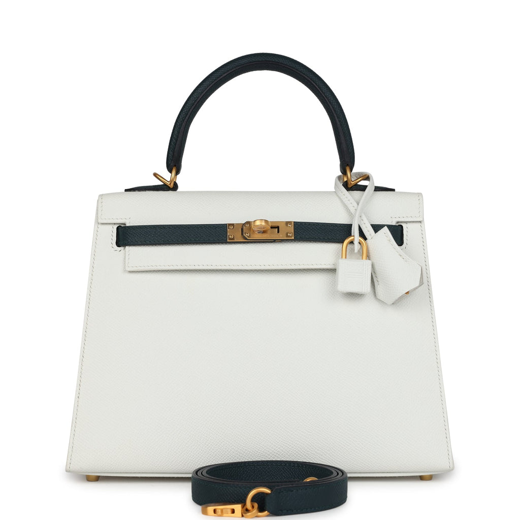 Hermès Special Order Kelly Sellier 25 White & Vert Cypress Epsom Bag 1 Hermès Special Order (HSS) Kelly Sellier 25 White and Vert Cypress Epsom Brushed Gold Hardware