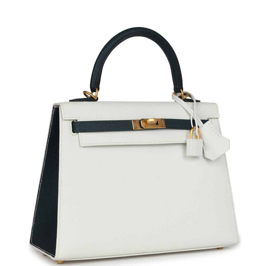Hermès Special Order Kelly Sellier 25 White & Vert Cypress Epsom Bag 2 Hermès Special Order Kelly Sellier 25 White & Vert Cypress Epsom Bag - Image 2