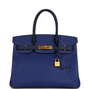 Pre-owned Hermès Special Order (HSS) Birkin 30 Bleu Electric and Bleu Saphir Epsom Brushed Gold Hardware