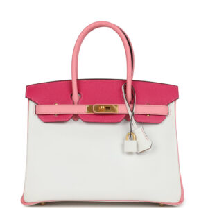 Pre-owned Hermès Special Order (HSS) Birkin 30 White, Rose Confetti and Rose Tyrien Epsom Brushed Gold Hardware