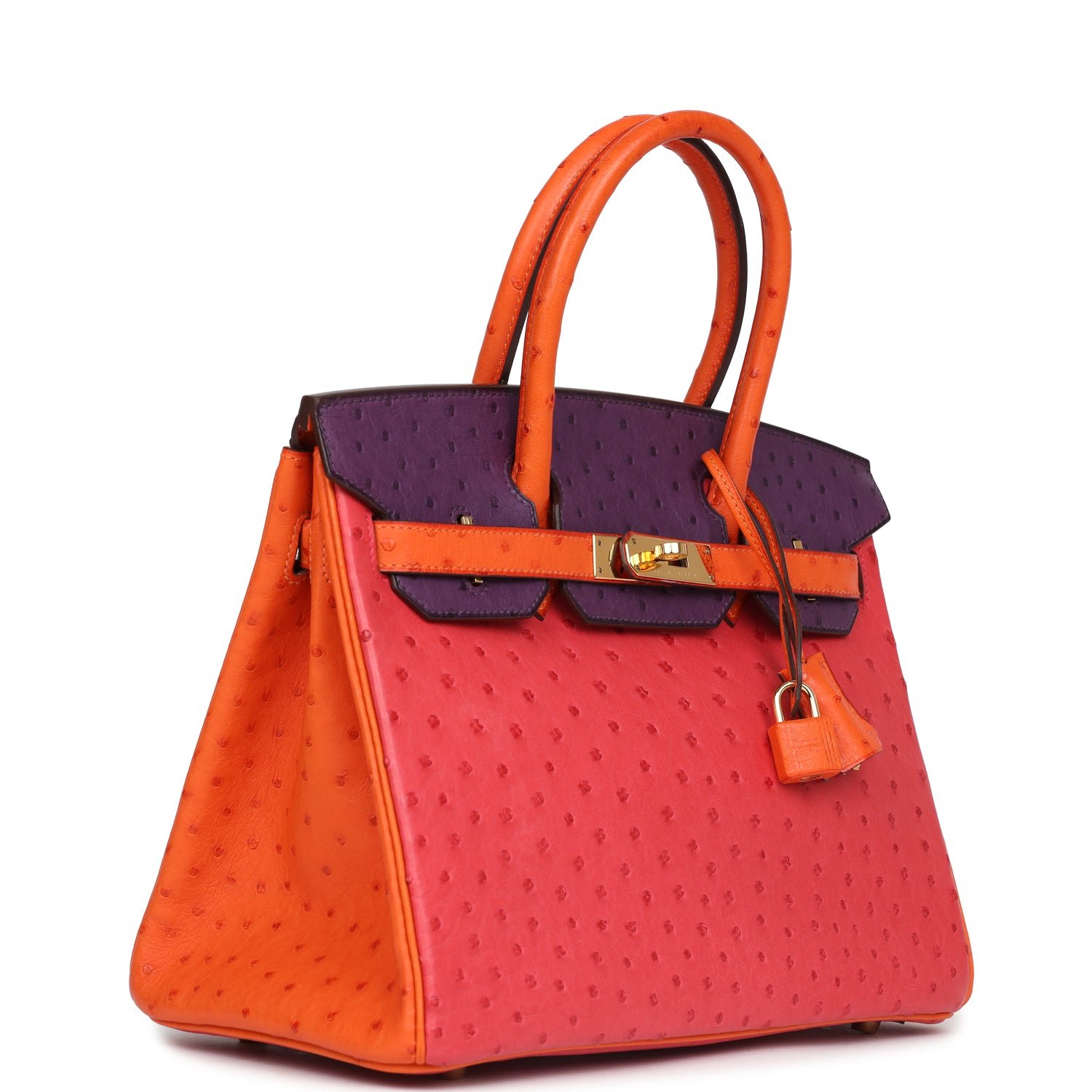 Pre-owned Hermes Special Order (HSS) Birkin 30 Tangerine, Violet, Bougainvillea Ostrich Gold Hardware - view 2