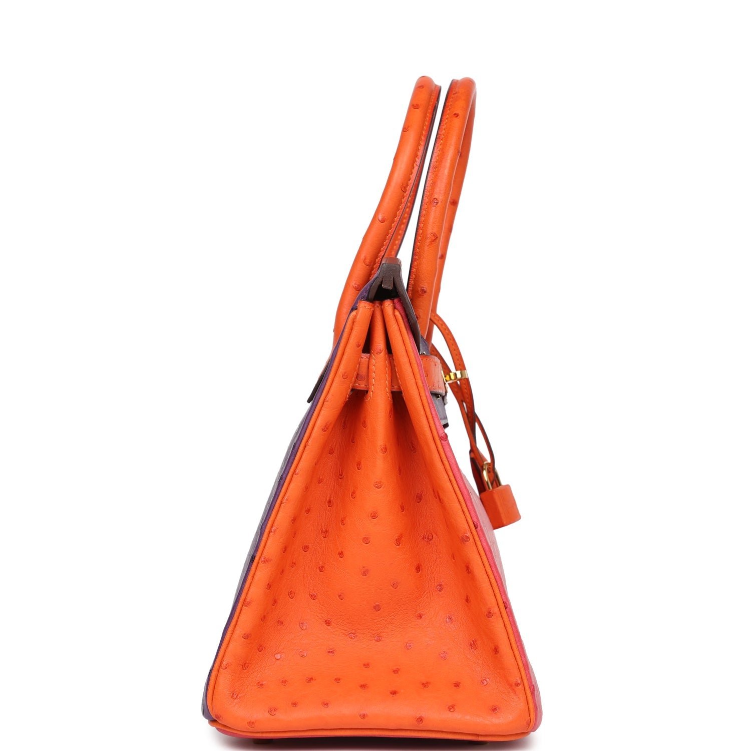 Pre-owned Hermes Special Order (HSS) Birkin 30 Tangerine, Violet, Bougainvillea Ostrich Gold Hardware - view 3