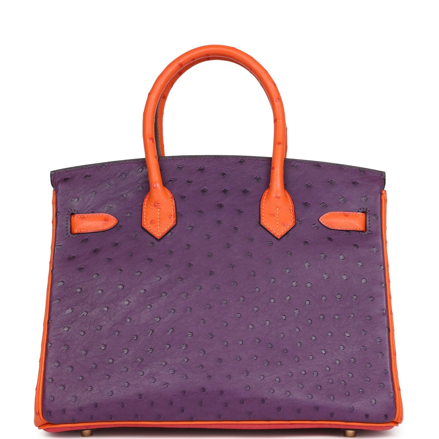 Pre-owned Hermes Special Order (HSS) Birkin 30 Tangerine, Violet, Bougainvillea Ostrich Gold Hardware - view 4