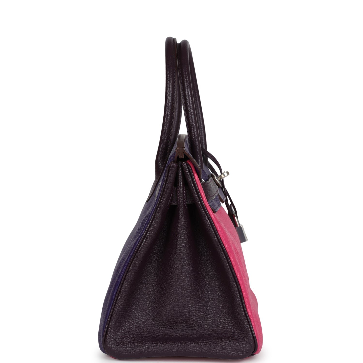 Pre-owned Hermes Special Order (HSS) Birkin 30 Tri-color Rose Shocking, Raisin, Ultraviolet Chevre Palladium Hardware - view 3