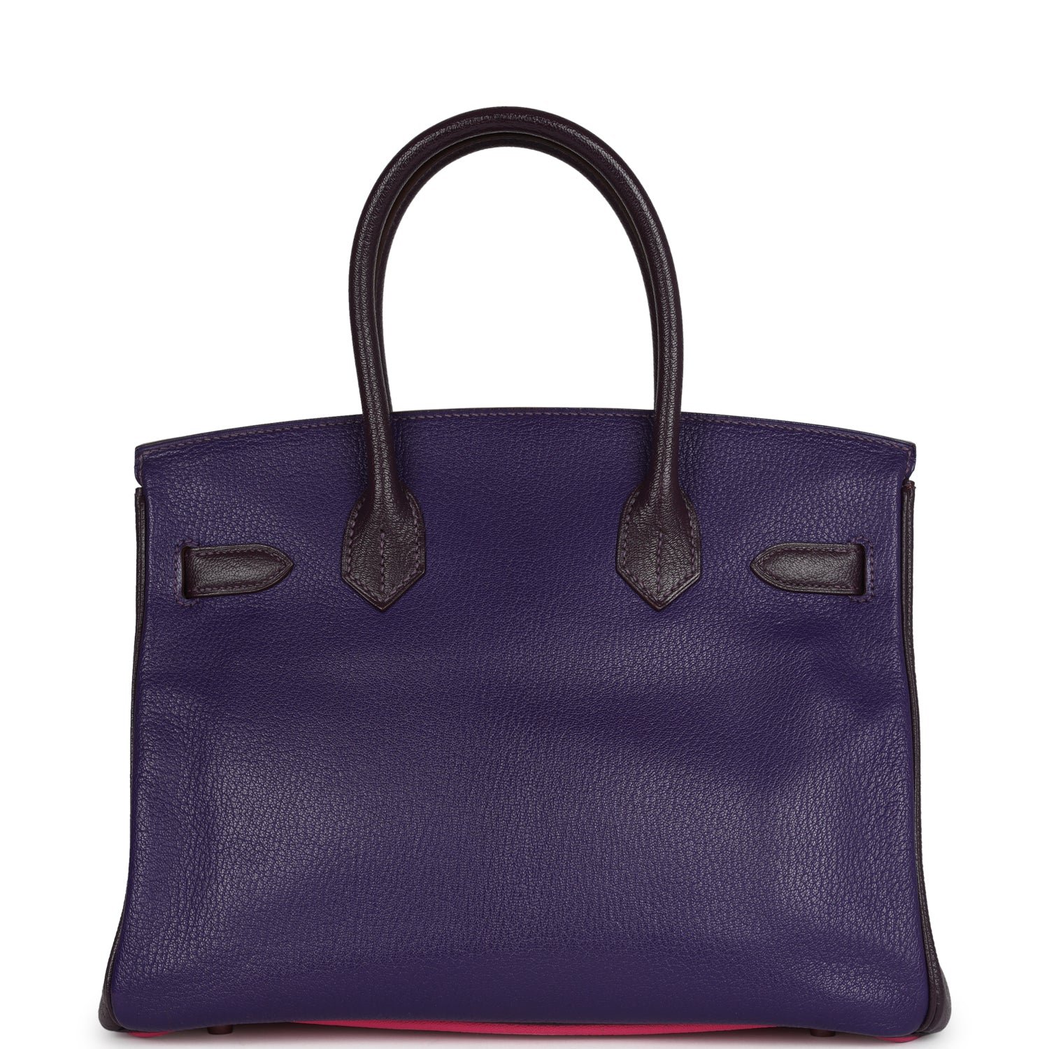 Pre-owned Hermes Special Order (HSS) Birkin 30 Tri-color Rose Shocking, Raisin, Ultraviolet Chevre Palladium Hardware - view 4