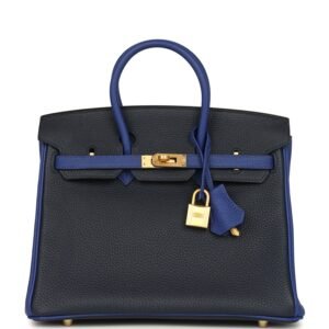 Hermes Special Order (HSS) Birkin 25 Bi-Color Bleu Nuit, Bleu Electric Togo Brushed Gold Hardware