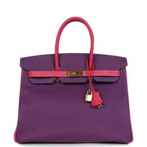 Pre-owned Hermes Special Order (HSS) Birkin 35 Violet, Rose Tyrien Epsom Gold Hardware