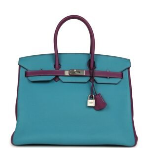 Pre-owned Hermes Special Order (HSS) Birkin 35 Bleu Izmir, Anemone Togo Brushed Palladium Hardware