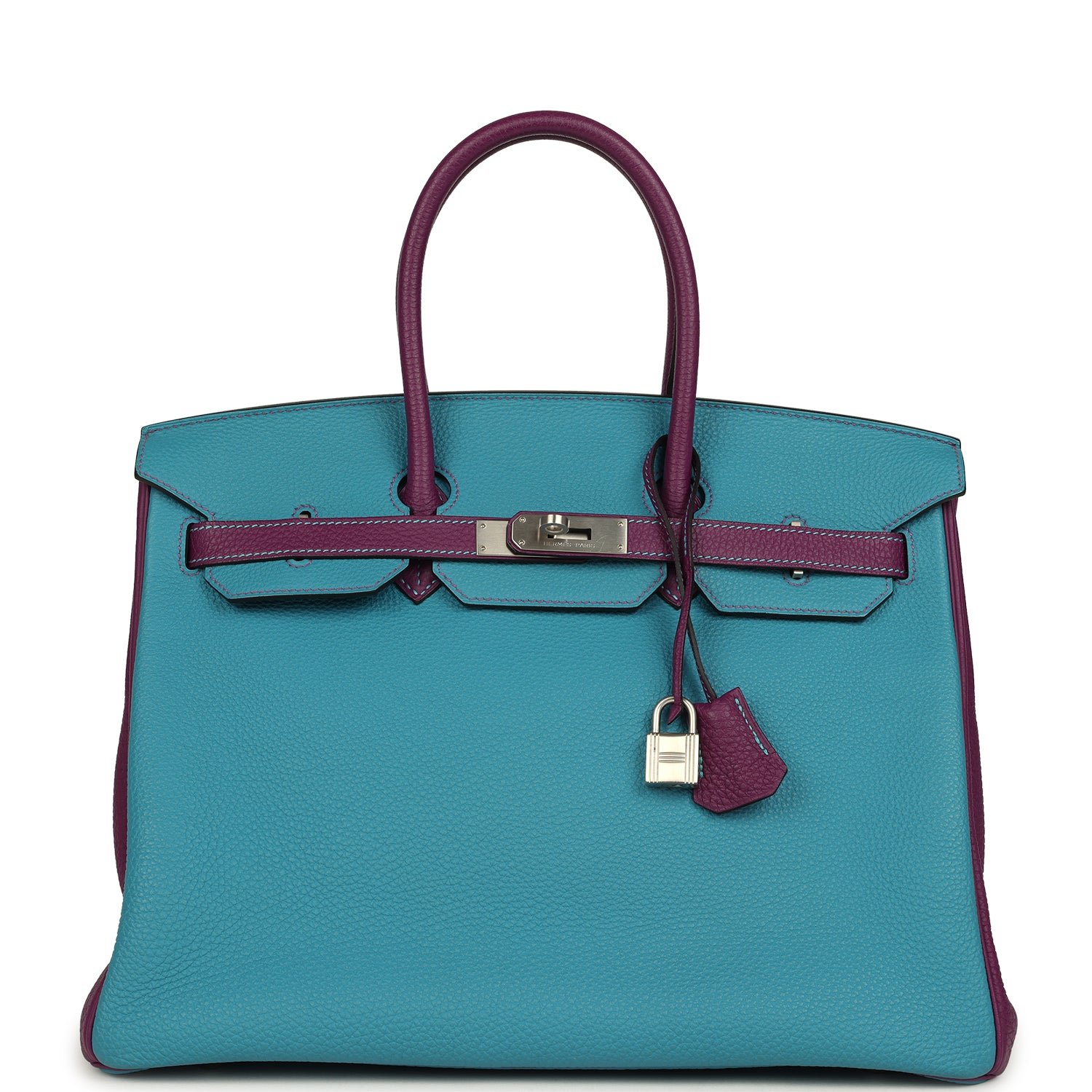 Pre-owned Hermes Special Order (HSS) Birkin 35 Bleu Izmir, Anemone Togo Brushed Palladium Hardware