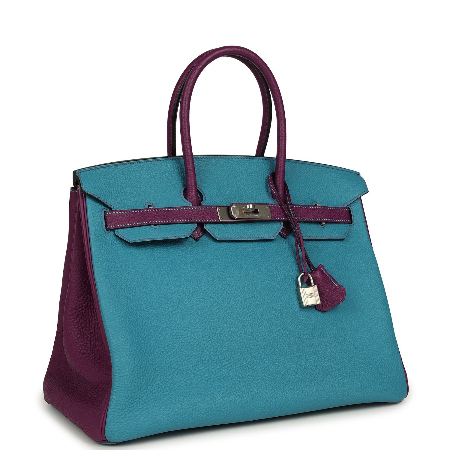 Pre-owned Hermes Special Order (HSS) Birkin 35 Bleu Izmir, Anemone Togo Brushed Palladium Hardware - view 2