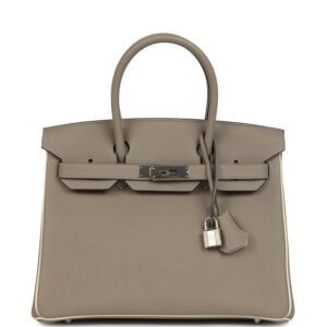 Pre-owned Hermes Special Order (HSS) Birkin 30 Gris Asphalt and Craie Togo Palladium Hardware